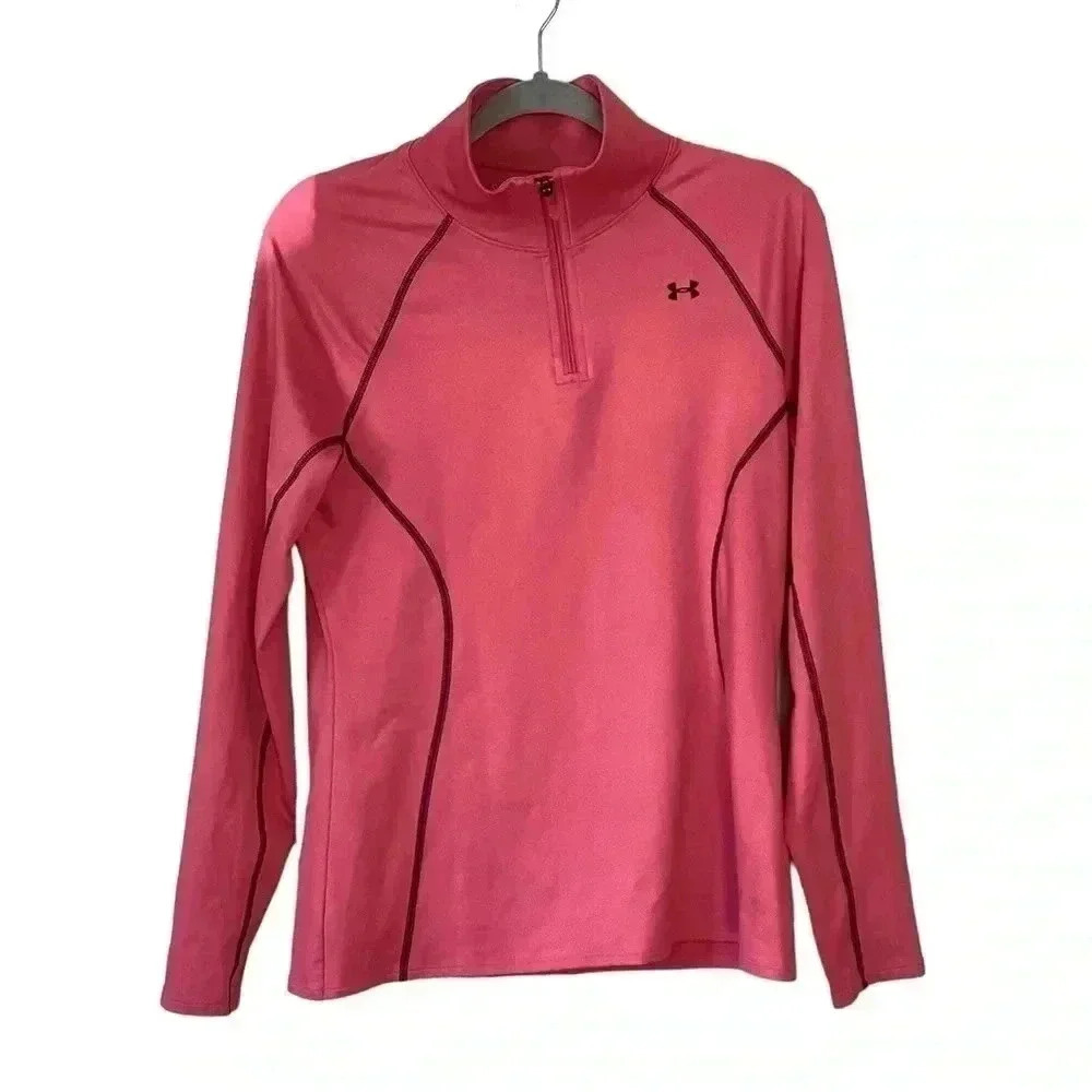 Under Armour Women's Cold Gear Pink Semi-Fitted Long Sleeve 1/4 Zip Size Sz L